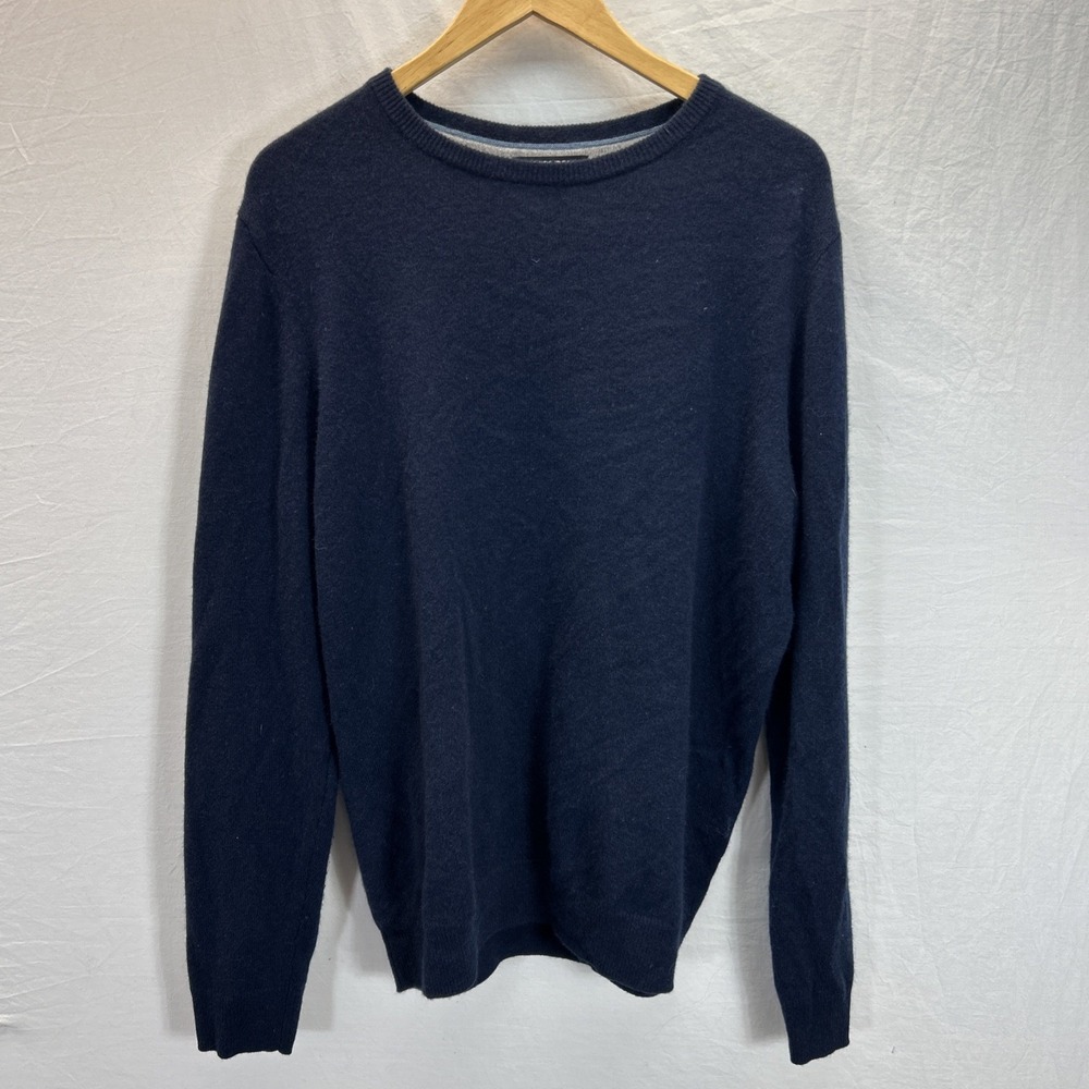 Nordstrom Mens 100%‎  Cashmere crew neck Sweater LG Navy Blue